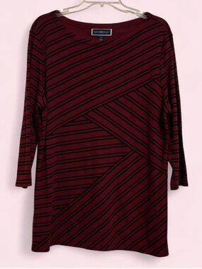 Karen Scott Maroon and Black Striped Top
